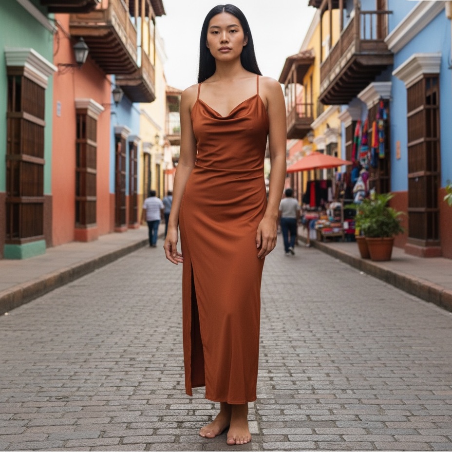 Jason Wu Sleek Copper Cowl Neck Side Slit Body Con Maxi Dress Xs